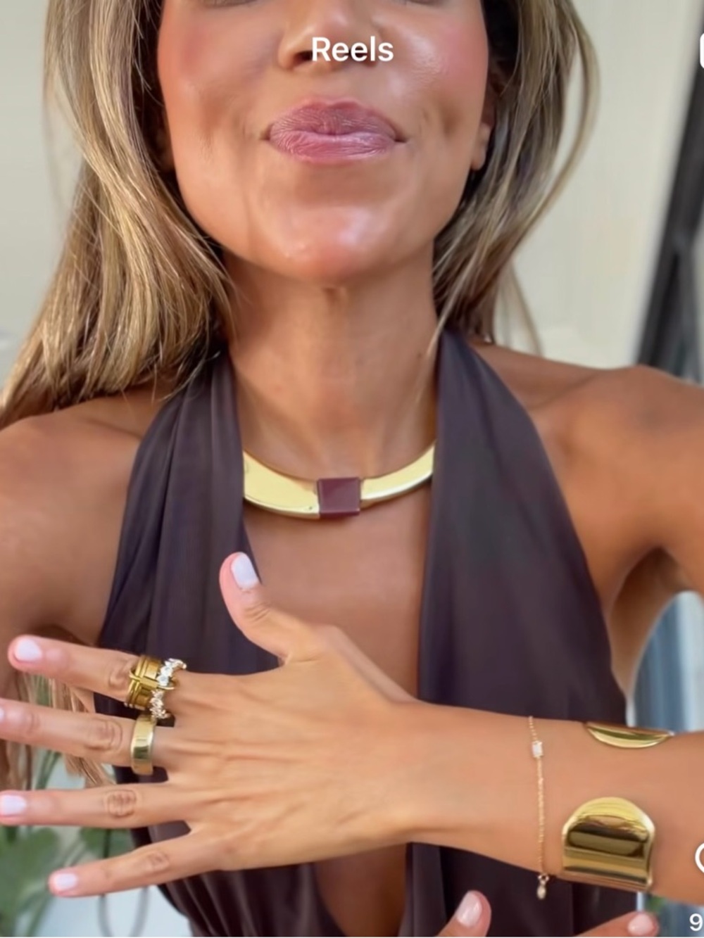 ASOS Topshop Nox Hoop Necklace with Semi Precious Stone in Gold & Red BNWT